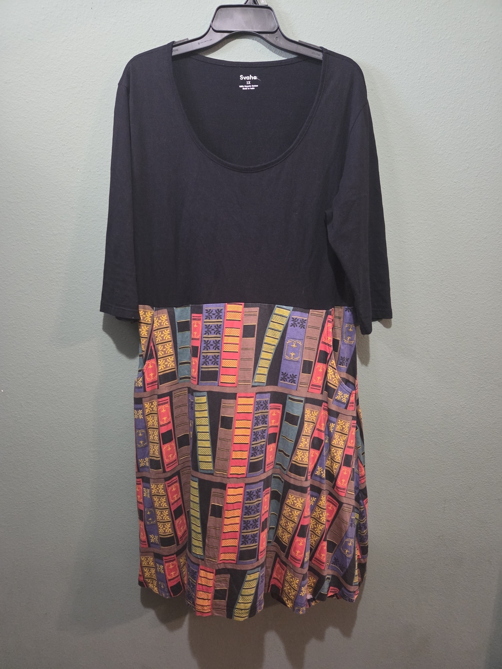 EUC Svaha Book Print Black & Multicolor Patterned Women’s Dress